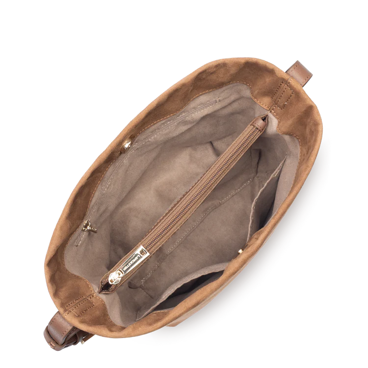 Sac Seau – Suédé Effet Velours Camel – Lancaster Paris