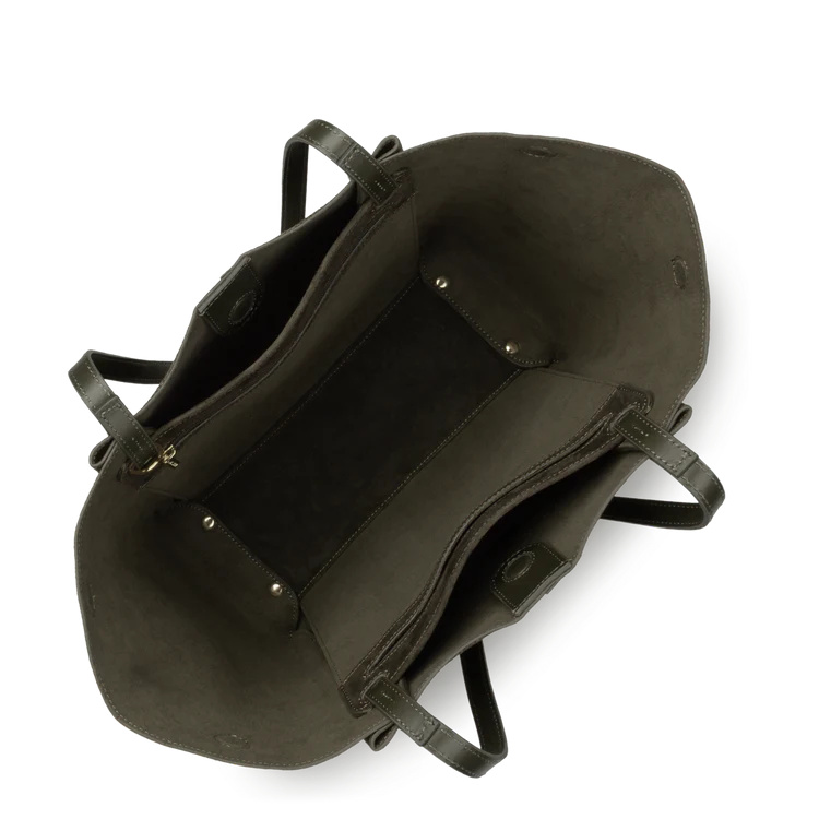 Sac Cabas Épaule – Suédé Effet Velours Kaki – Lancaster Paris