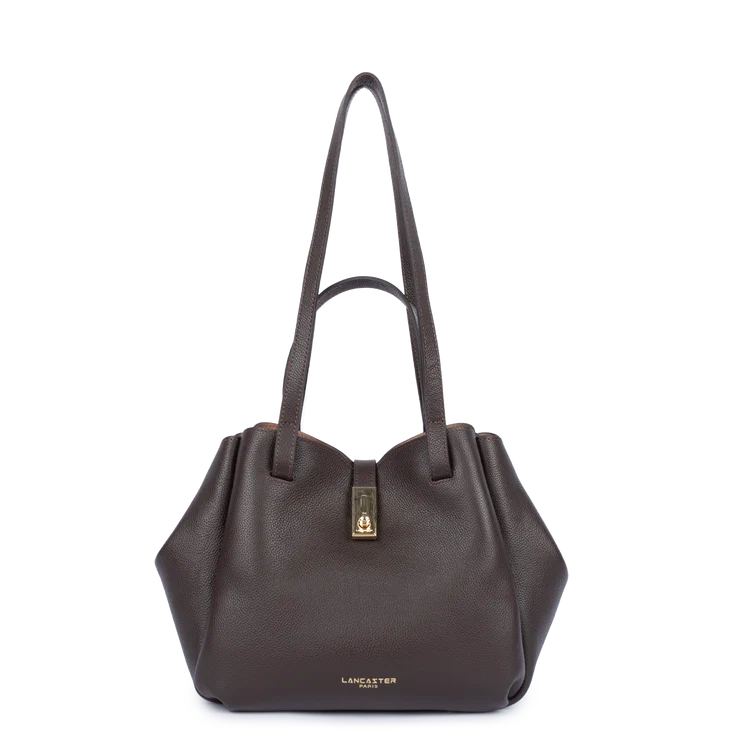 Sac Porté Épaule Cuir Grainé Marron Foncé (2) – Lancaster Paris