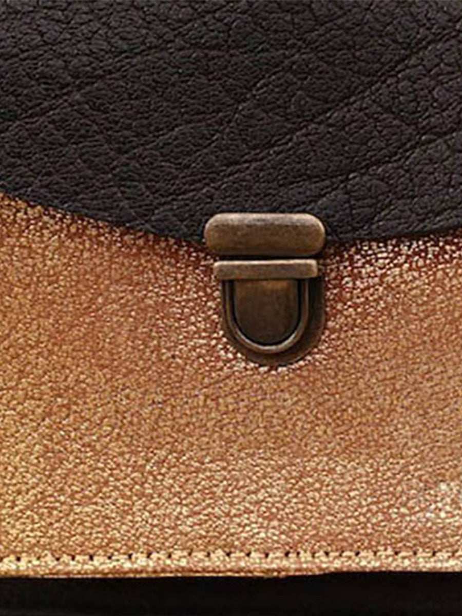 Sac porte-main Paul Marius Made George Cuir Vintage Noir Doré