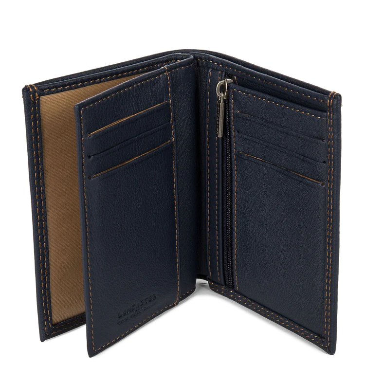 Portefeuille – Cuir Soft Vintage Bleu & Camel – Lancaster Paris