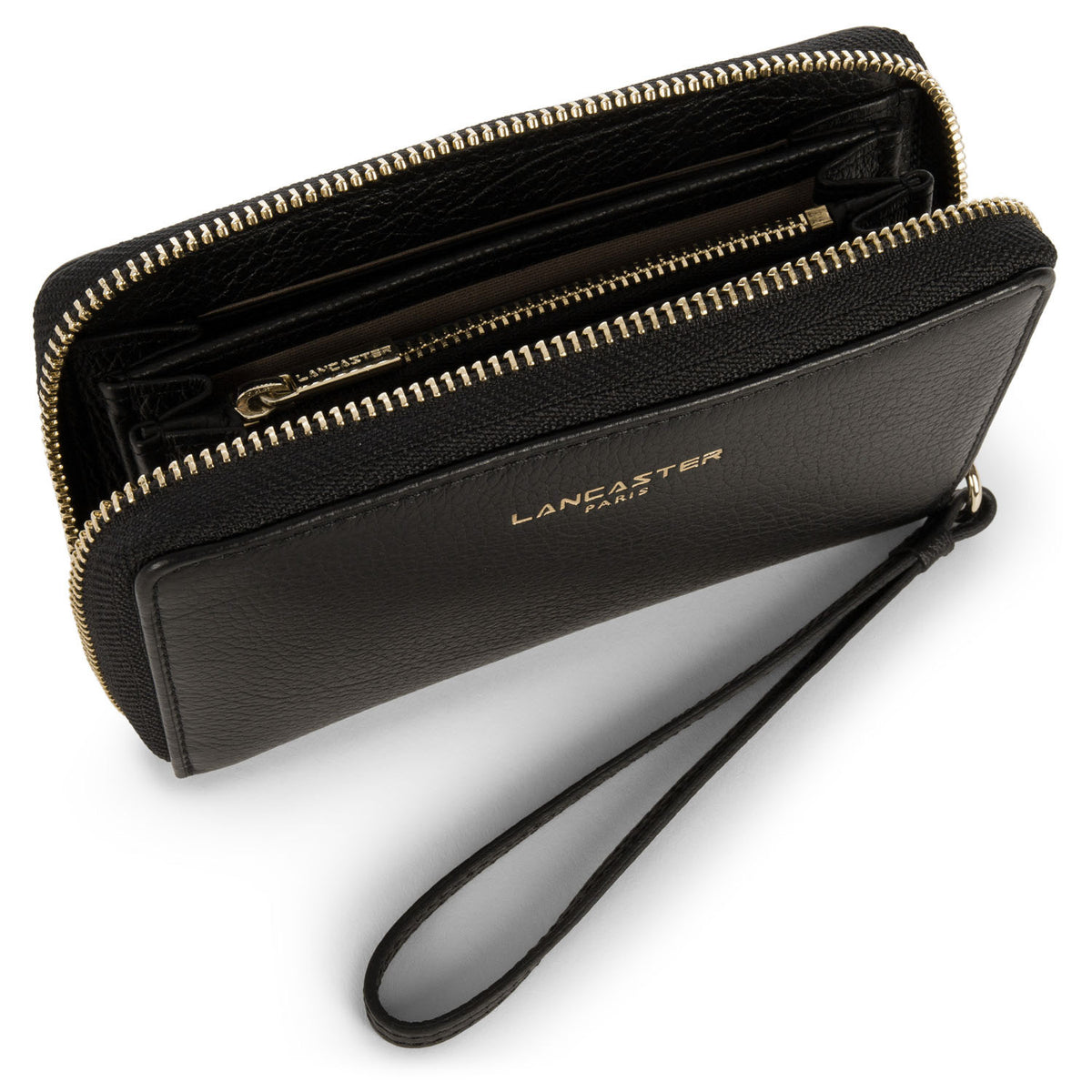 Portefeuille Zippé – Cuir Dune Noir – Lancaster Paris