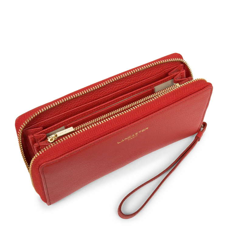 Compagnon Zippé – Cuir Dune Grainé Rouge – Lancaster Paris