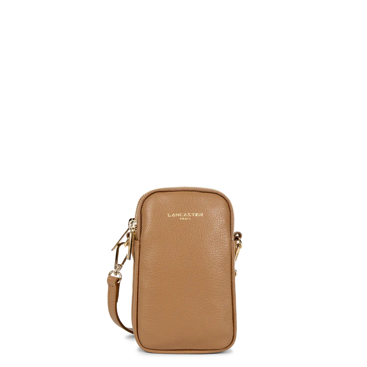 Pochette Smartphone Zippée – Cuir Dune Camel – Lancaster Paris