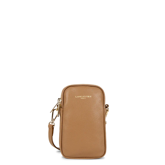 Pochette Smartphone Zippée – Cuir Dune Camel – Lancaster Paris