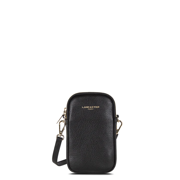 Pochette Smartphone – Cuir Dune Grainé Noir – Lancaster Paris
