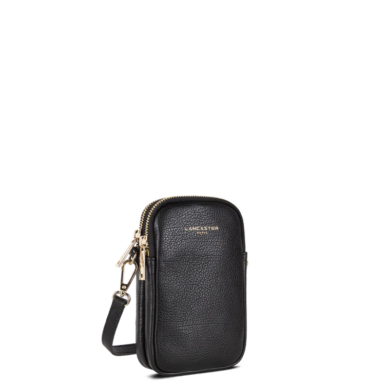 Pochette Smartphone – Cuir Dune Grainé Noir – Lancaster Paris