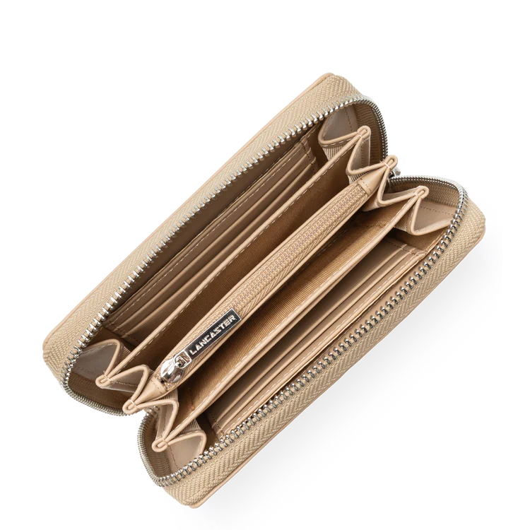 Portefeuille Zippé – Cuir Paris Beige Foncé – Lancaster Paris