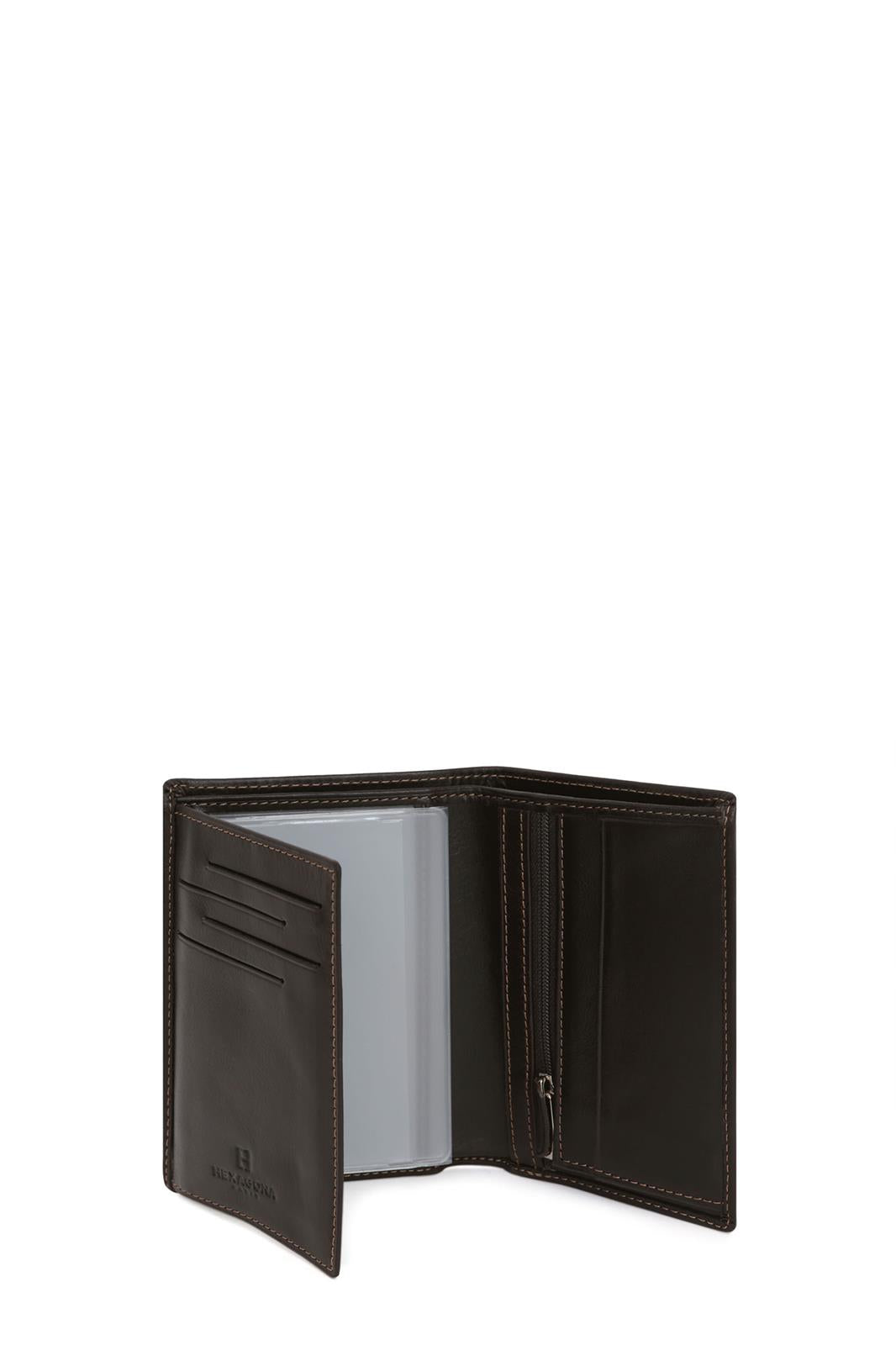 Portefeuille Hexagona Cuir de Vachette Gras Marron