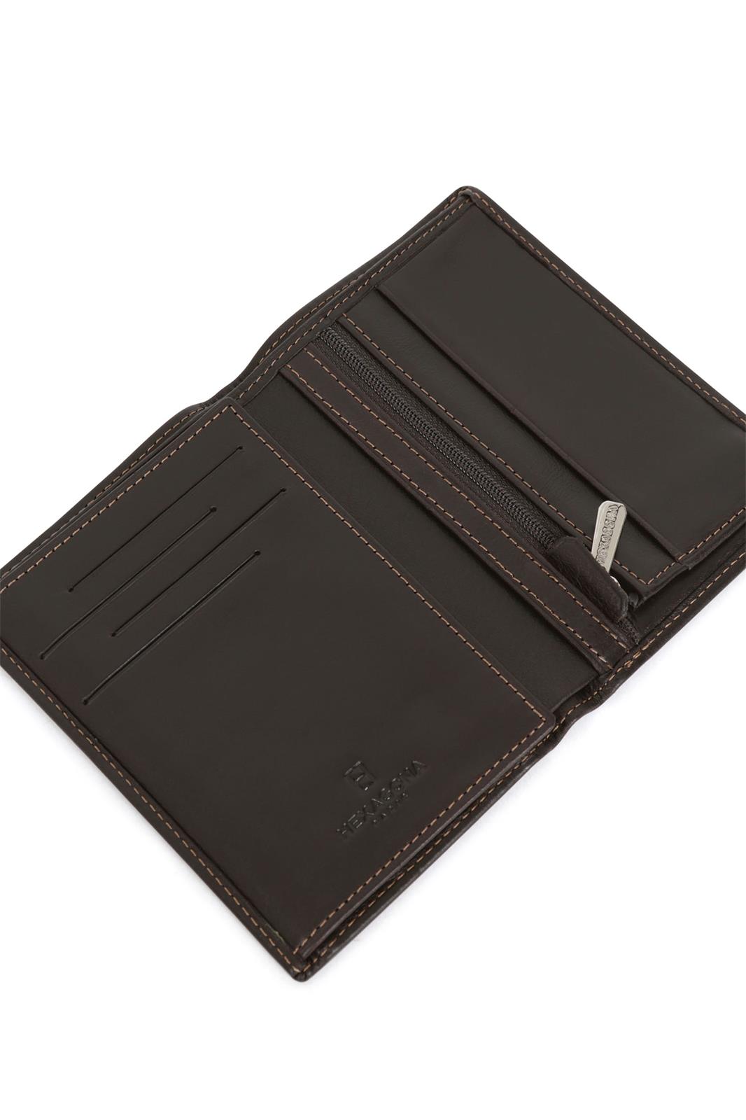 Portefeuille Hexagona Cuir de Vachette Gras Marron