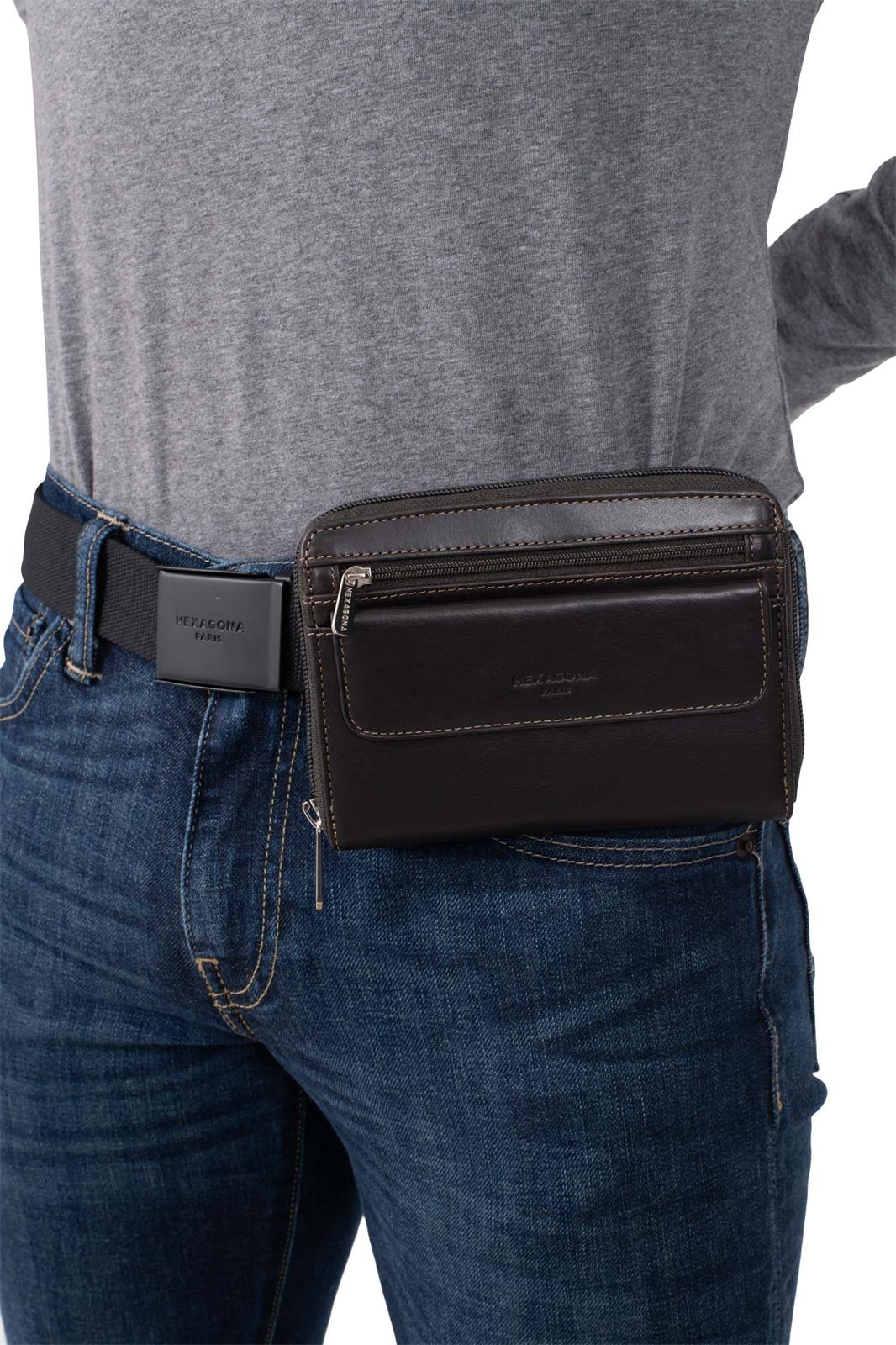 Pochette Ceinture Cuir de Vachette Hexagona Noir