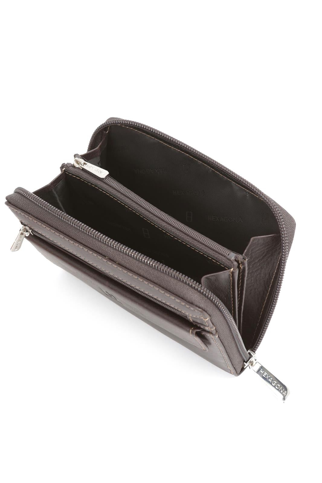 Pochette Ceinture Hexagona Cuir de Vachette Gras Marron