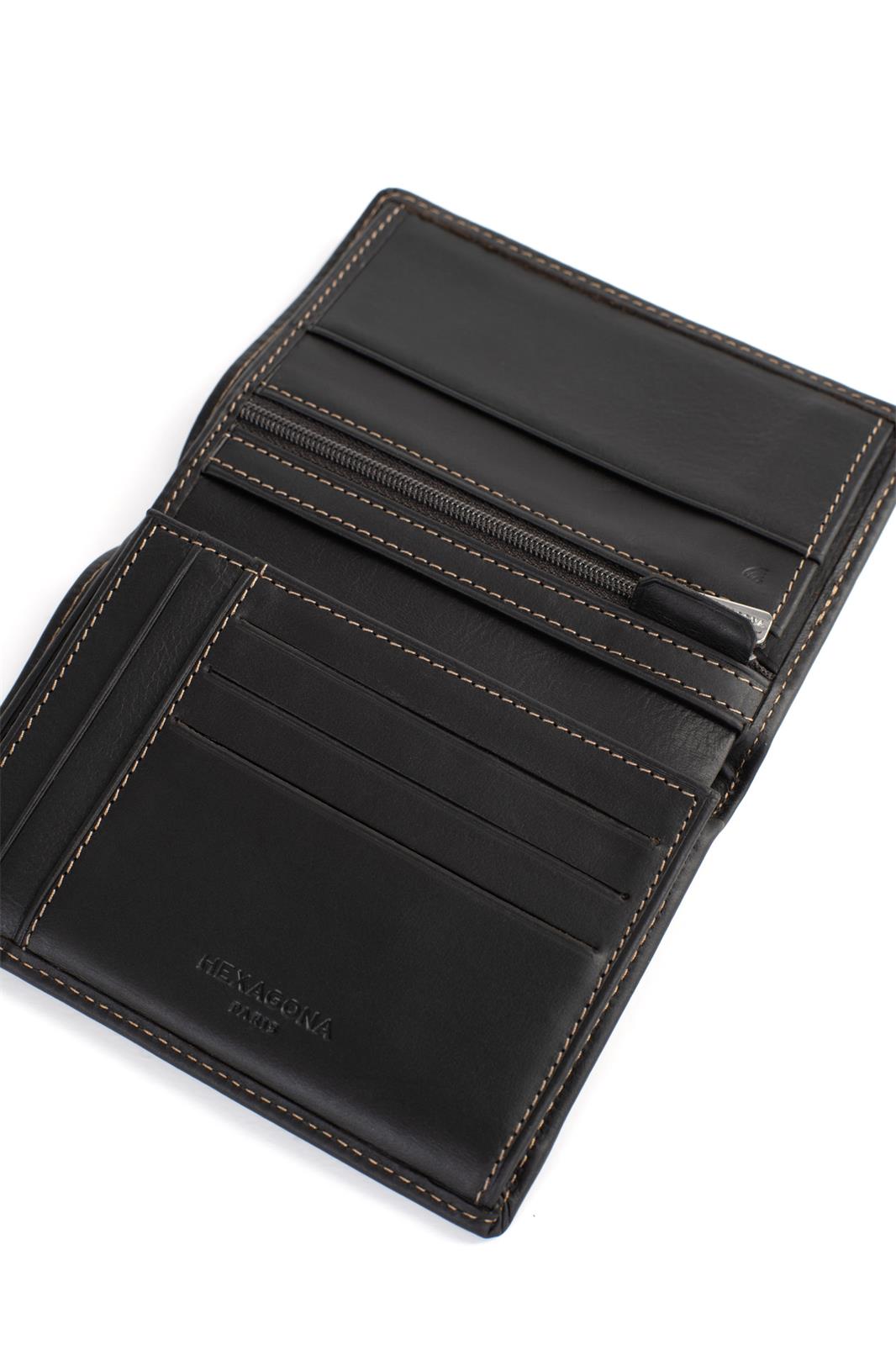 Portefeuille Hexagona Cuir de Vachette Gras Marron