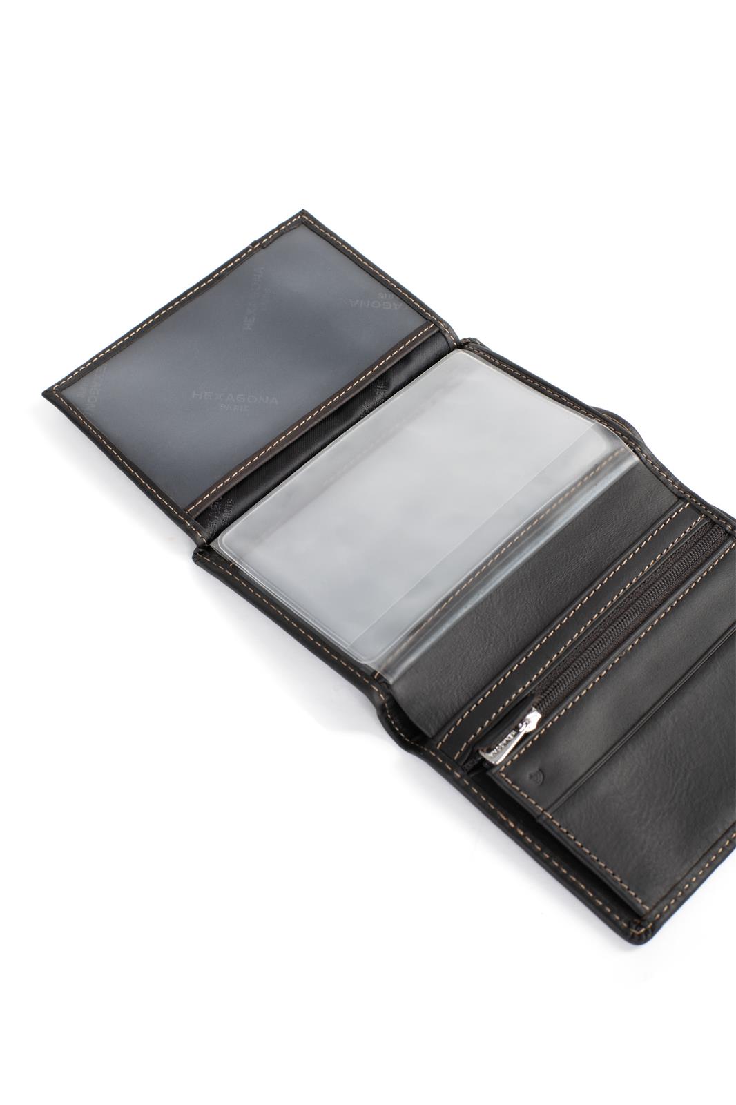 Portefeuille Hexagona Cuir de Vachette Gras Marron