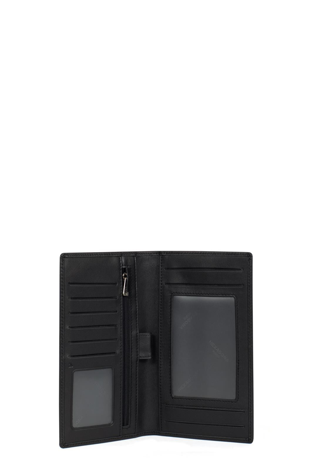 Porte-Chéquier Hexagona Cuir de Vachette Souple Noir