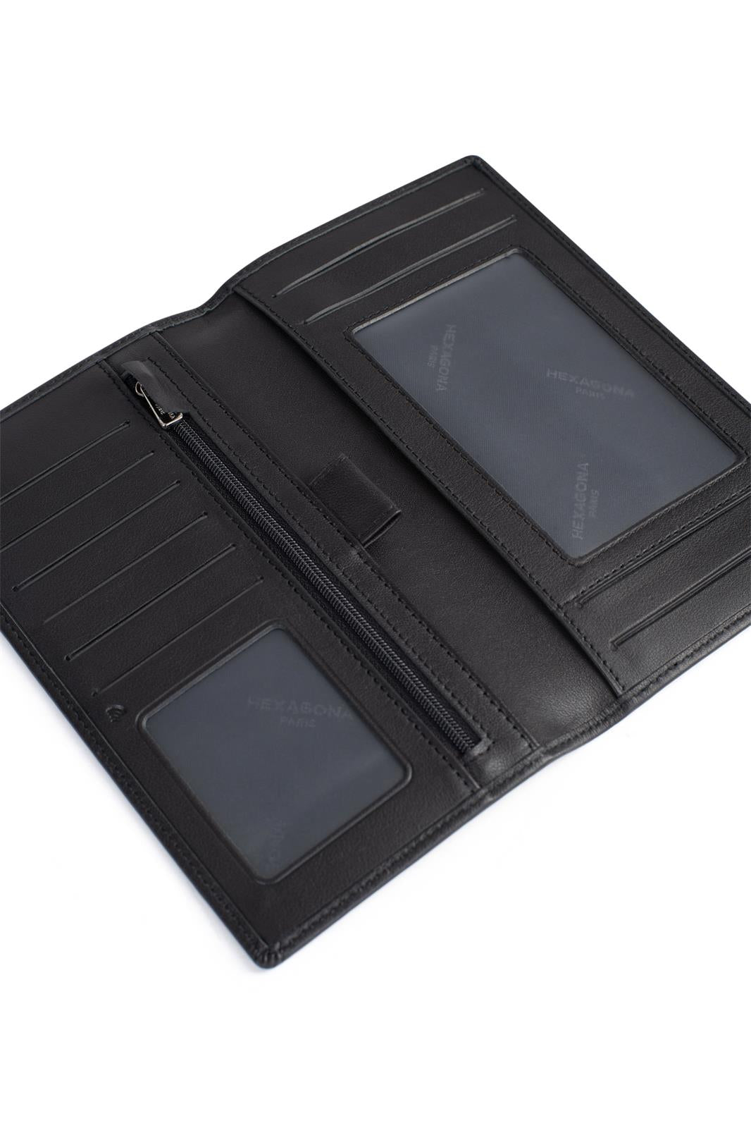 Porte-Chéquier Hexagona Cuir de Vachette Souple Noir
