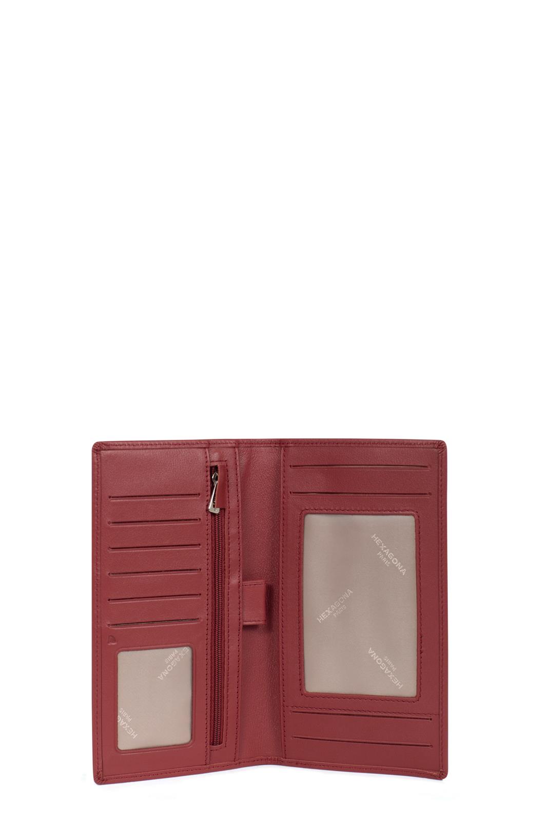 Porte-Chéquier Hexagona Cuir de Vachette Souple Rouge
