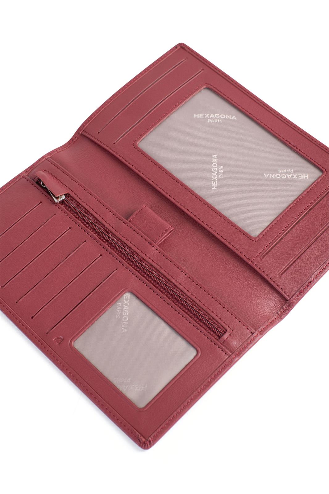 Porte-Chéquier Hexagona Cuir de Vachette Souple Rouge