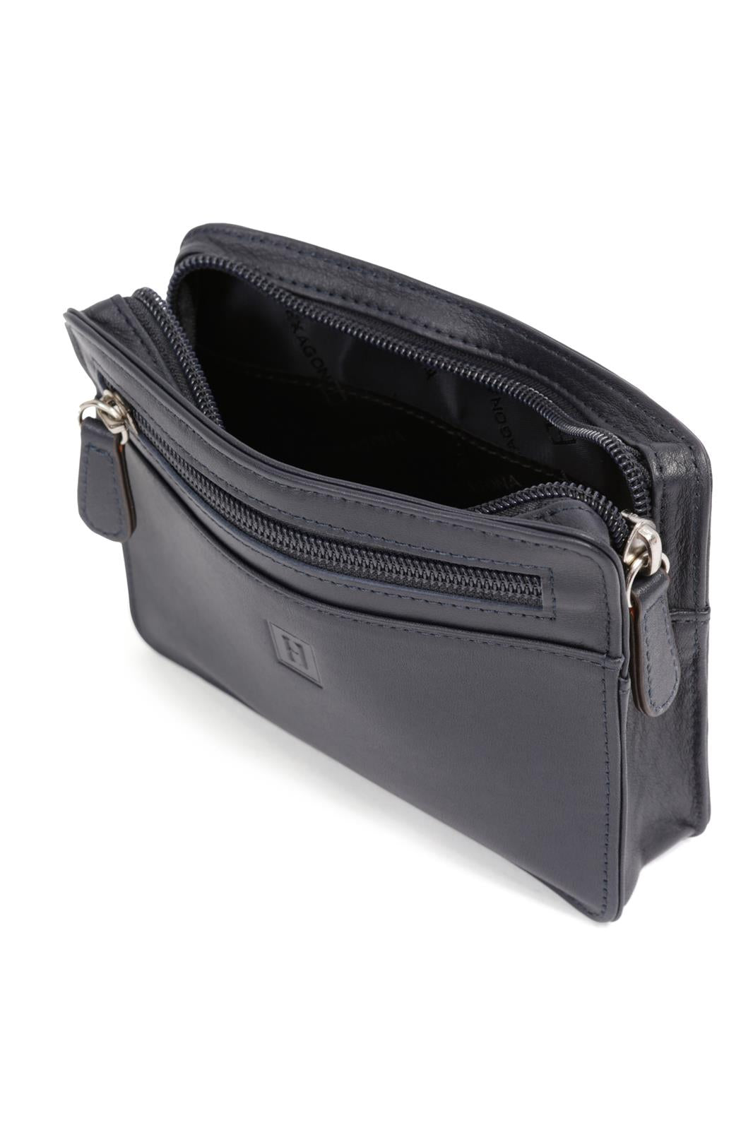 Pochette Ceinture Hexagona Cuir de Vachette Souple Marine