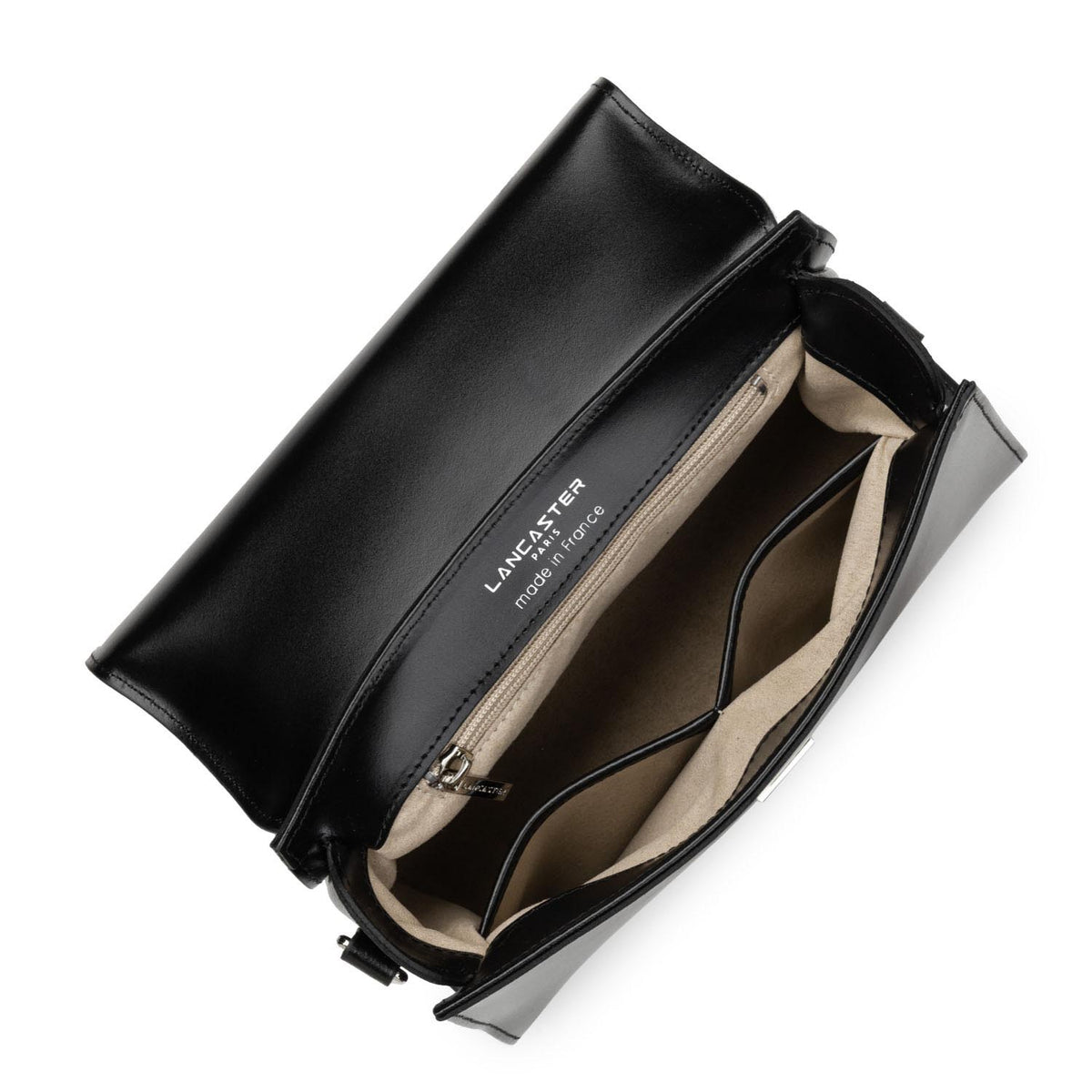 Sac à Main à Rabat Cuir Lisse Noir – Lancaster Paris