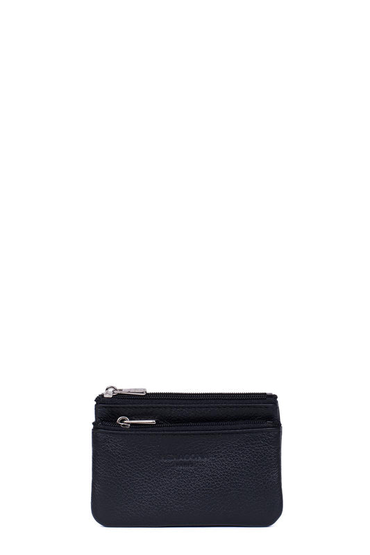 Porte-Monnaie Hexagona Cuir de Vachette Grainé Noir