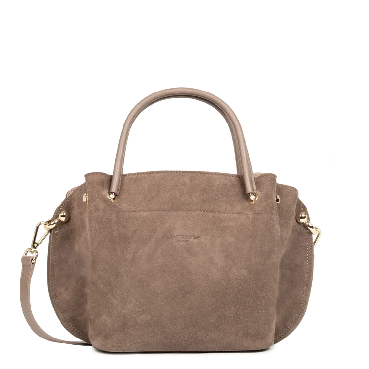 Sac Porte-Mains Zippé Cuir Effet Velours Taupe M – Lancaster Paris