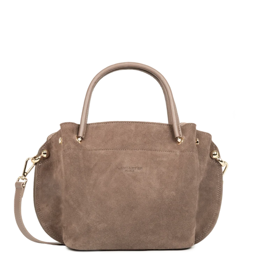 Sac Porte-Mains Zippé Cuir Effet Velours Taupe M – Lancaster Paris