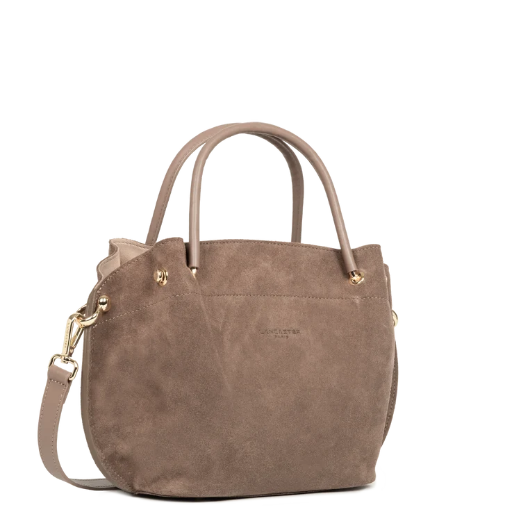 Sac Porte-Mains Zippé Cuir Effet Velours Taupe M – Lancaster Paris