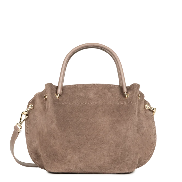 Sac Porte-Mains Zippé Cuir Effet Velours Taupe M – Lancaster Paris
