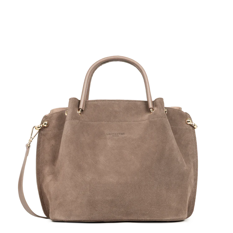 Sac Porte-Mains Zippé Cuir Effet Velours Taupe L – Lancaster Paris