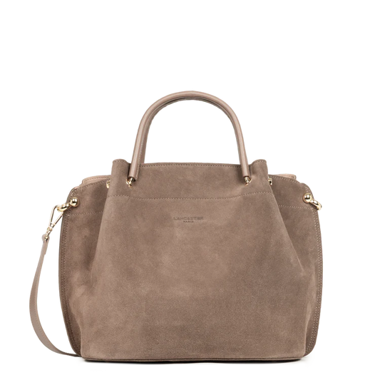 Sac Porte-Mains Zippé Cuir Effet Velours Taupe L – Lancaster Paris