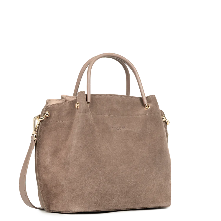 Sac Porte-Mains Zippé Cuir Effet Velours Taupe L – Lancaster Paris