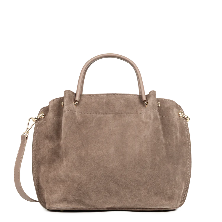 Sac Porte-Mains Zippé Cuir Effet Velours Taupe L – Lancaster Paris