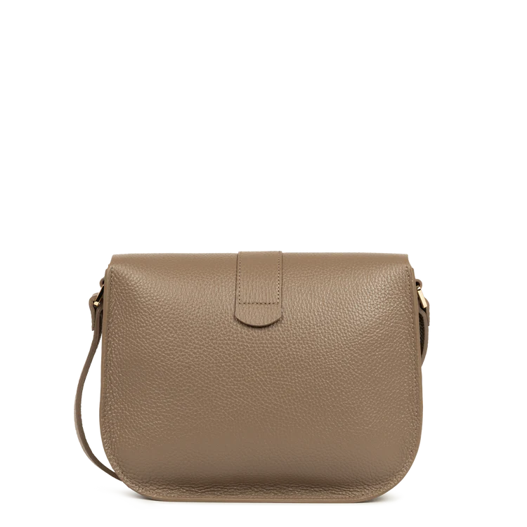 Sac Besace à Rabat Cuir Grainé Taupe Intérieur Or – Lancaster Paris