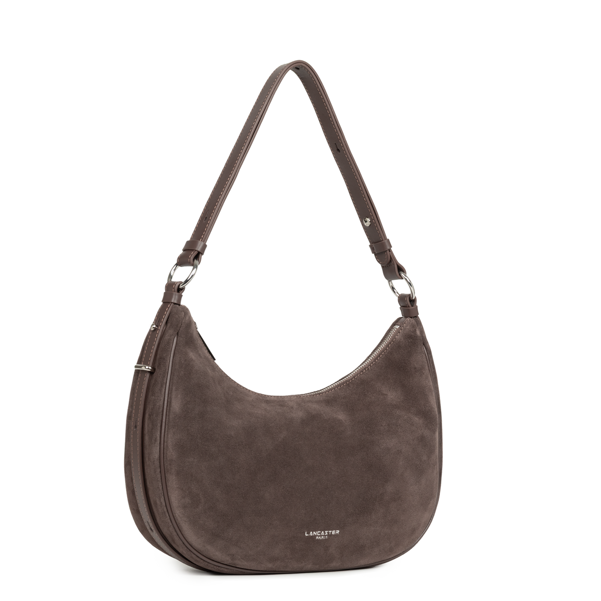 Sac Besace Zippé Suède L Marron – Lancaster Paris