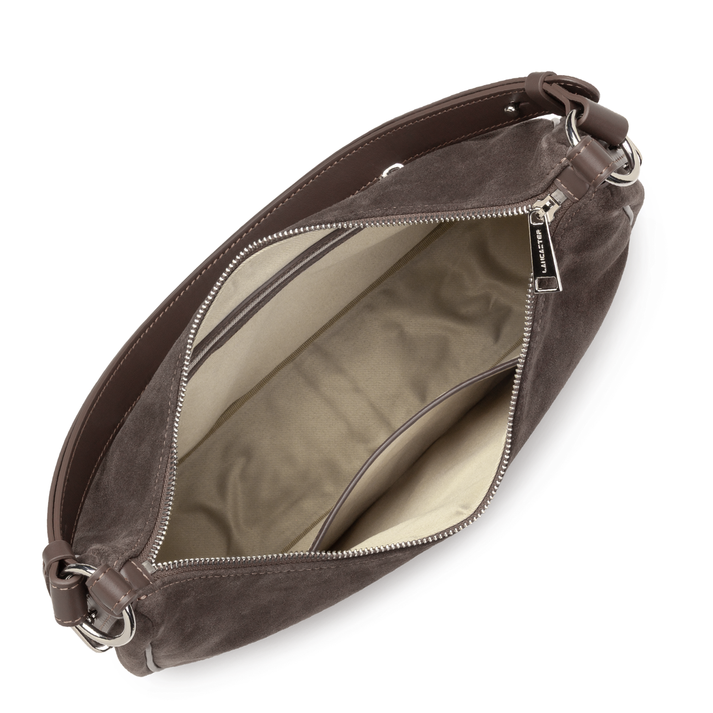 Sac Besace Zippé Suède L Marron – Lancaster Paris