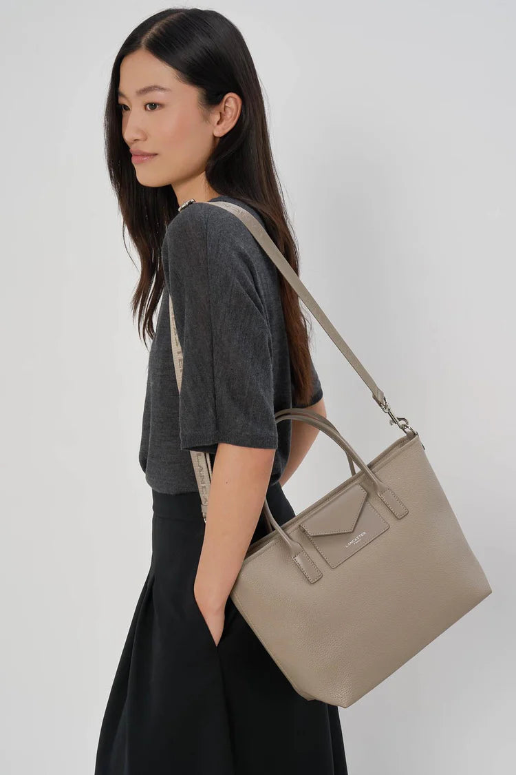 Sac Cabas Mains Zippé Maya Double Galet Foncé – Lancaster Paris