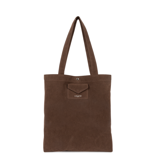 Sac Cabas Épaule Suédine Marron M – Lancaster Paris