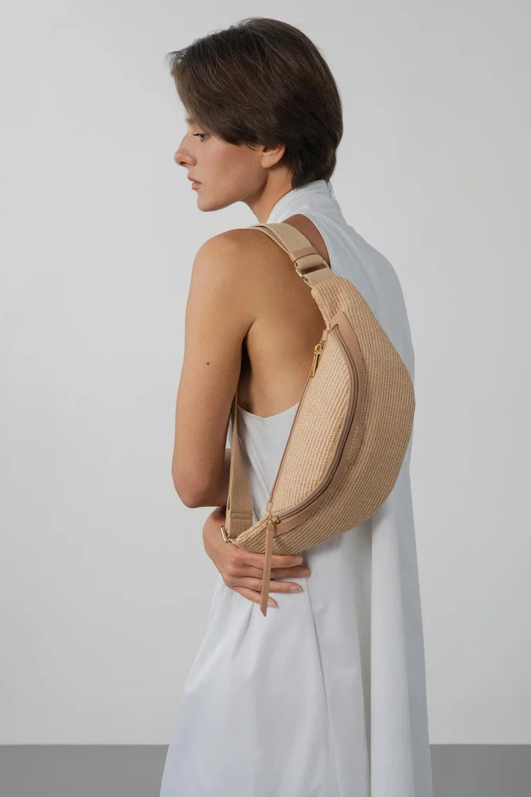 Sac Banane Mini Zippé Osier Naturel – Lancaster Paris