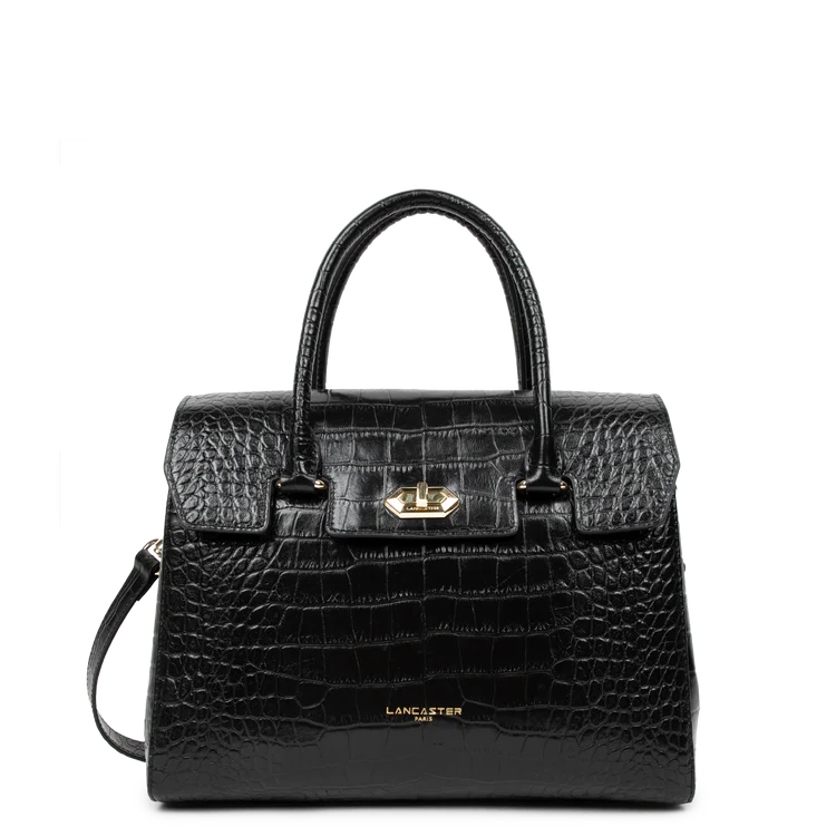 Sac Porte-Main Cuir Exotic Croco Noir L – Lancaster Paris