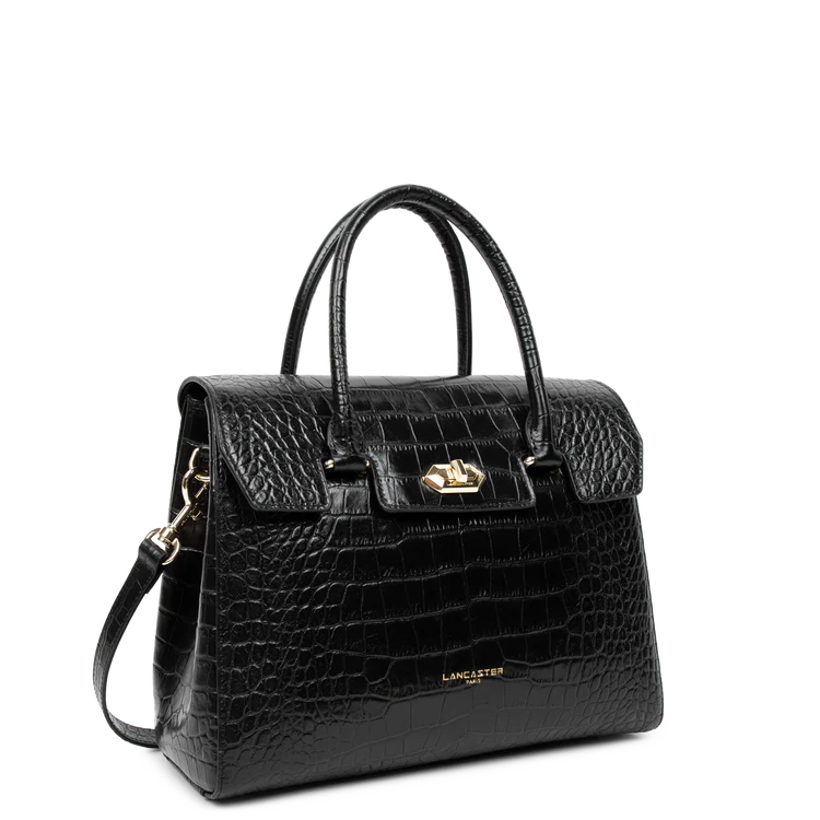Sac Porte-Main Cuir Exotic Croco Noir L – Lancaster Paris