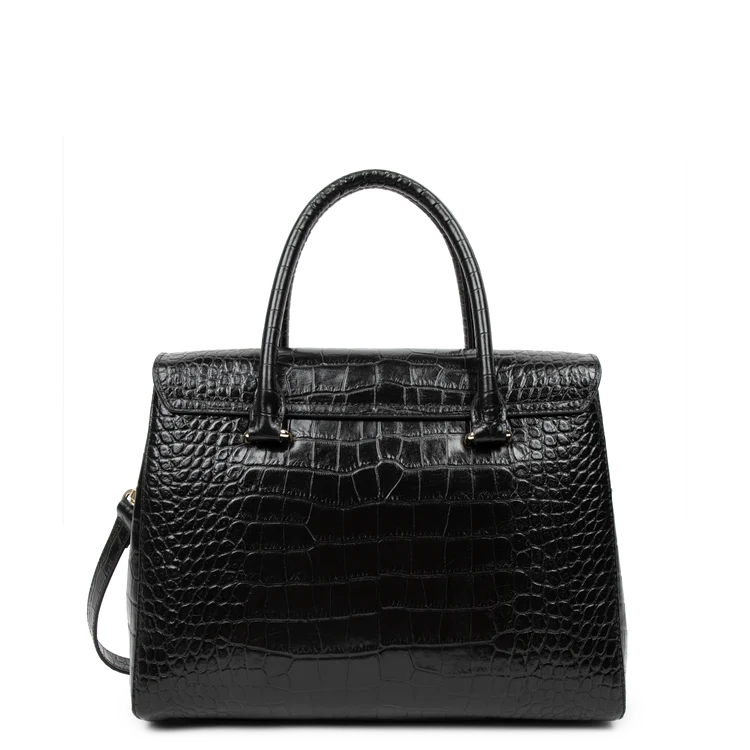 Sac Porte-Main Cuir Exotic Croco Noir L – Lancaster Paris