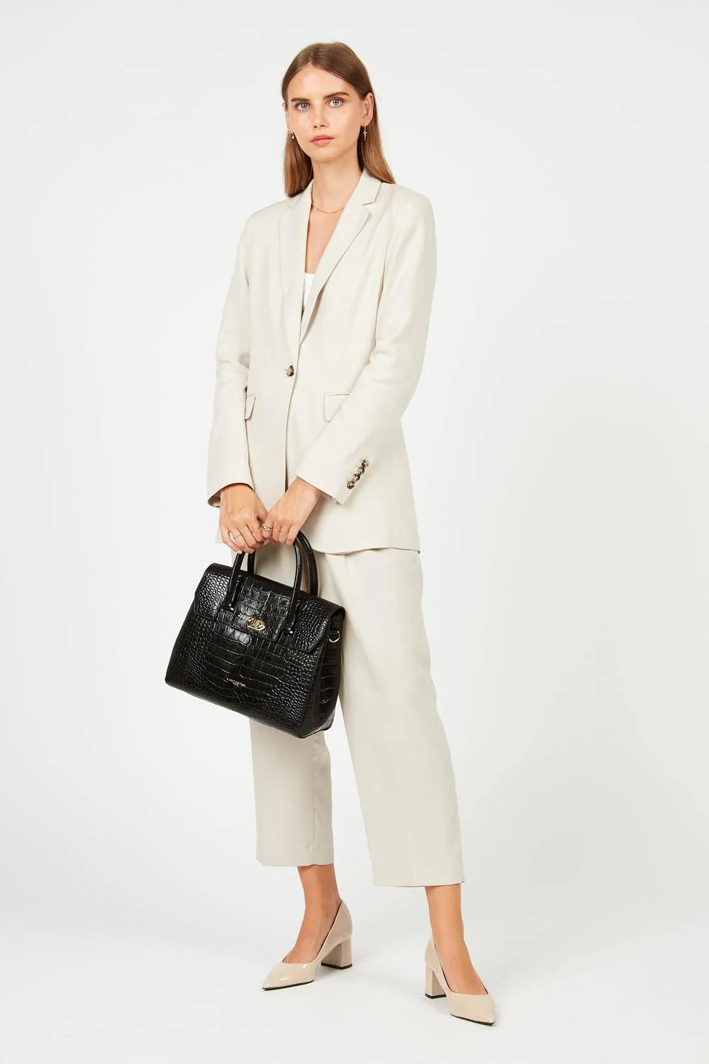 Sac Porte-Main Cuir Exotic Croco Noir L – Lancaster Paris