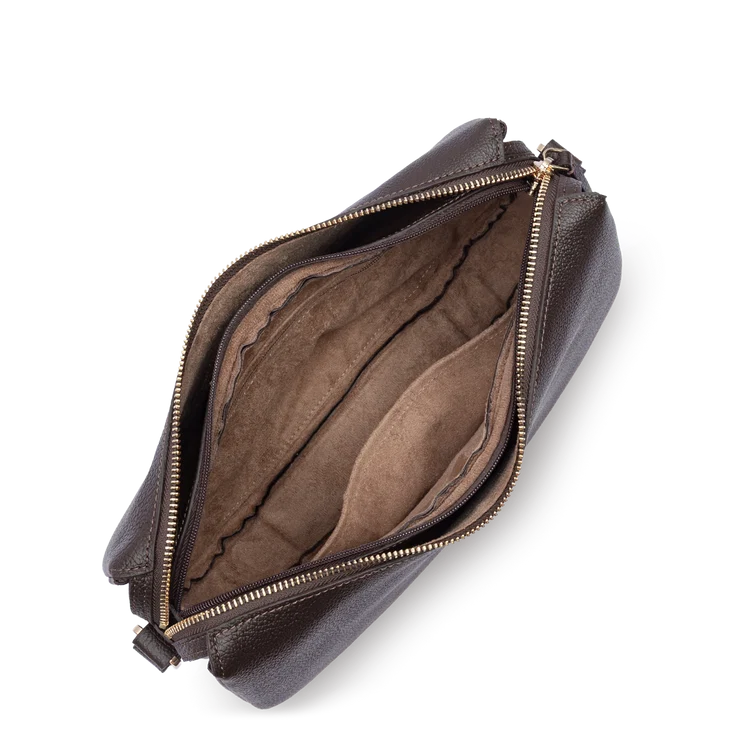 Sac Besace Zippé – Cuir Dune Marron Foncé – Lancaster Paris