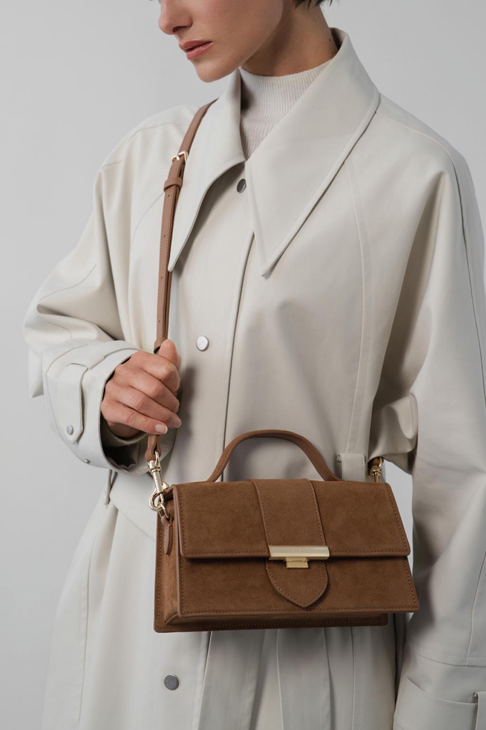 Sac Porte-Main – Suédé ILY Effet Velours Camel – Lancaster Paris