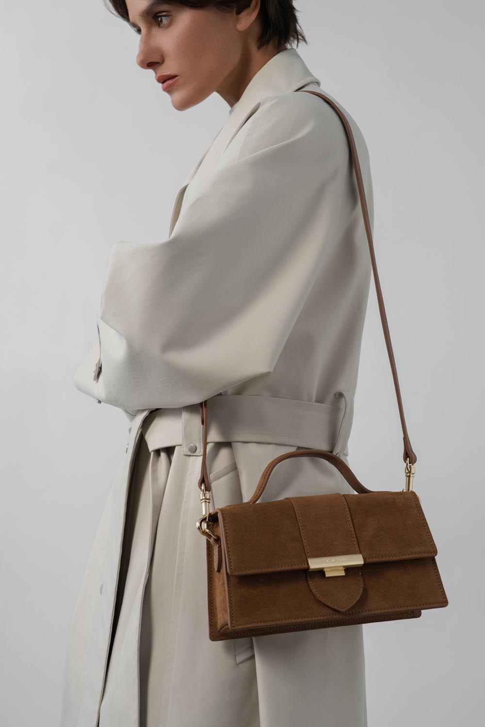 Sac Porte-Main – Suédé ILY Effet Velours Camel – Lancaster Paris