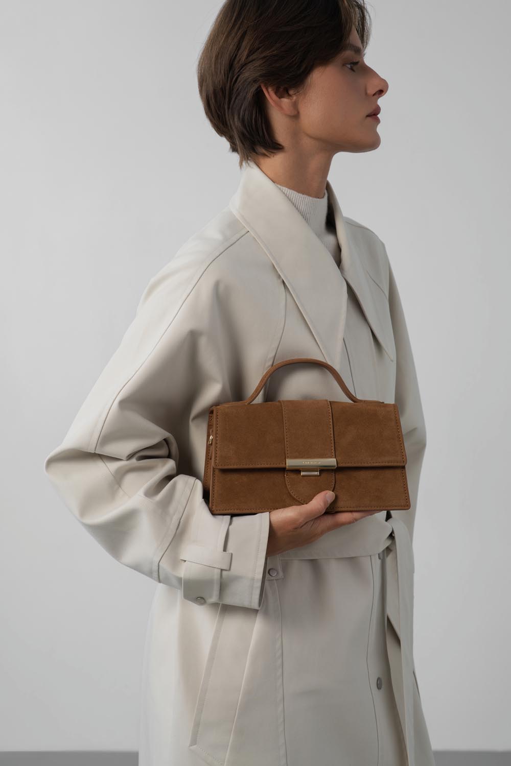 Sac Porte-Main – Suédé ILY Effet Velours Camel – Lancaster Paris