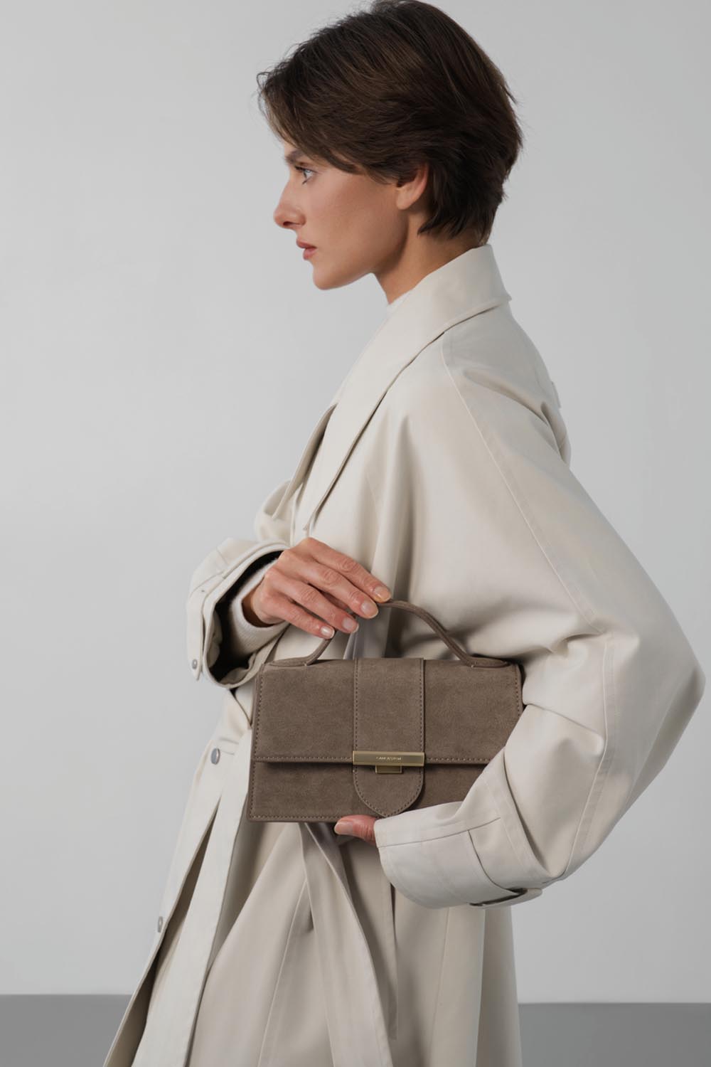 Sac Porte-Main – Suédé ILY Effet Velours Galet – Lancaster Paris