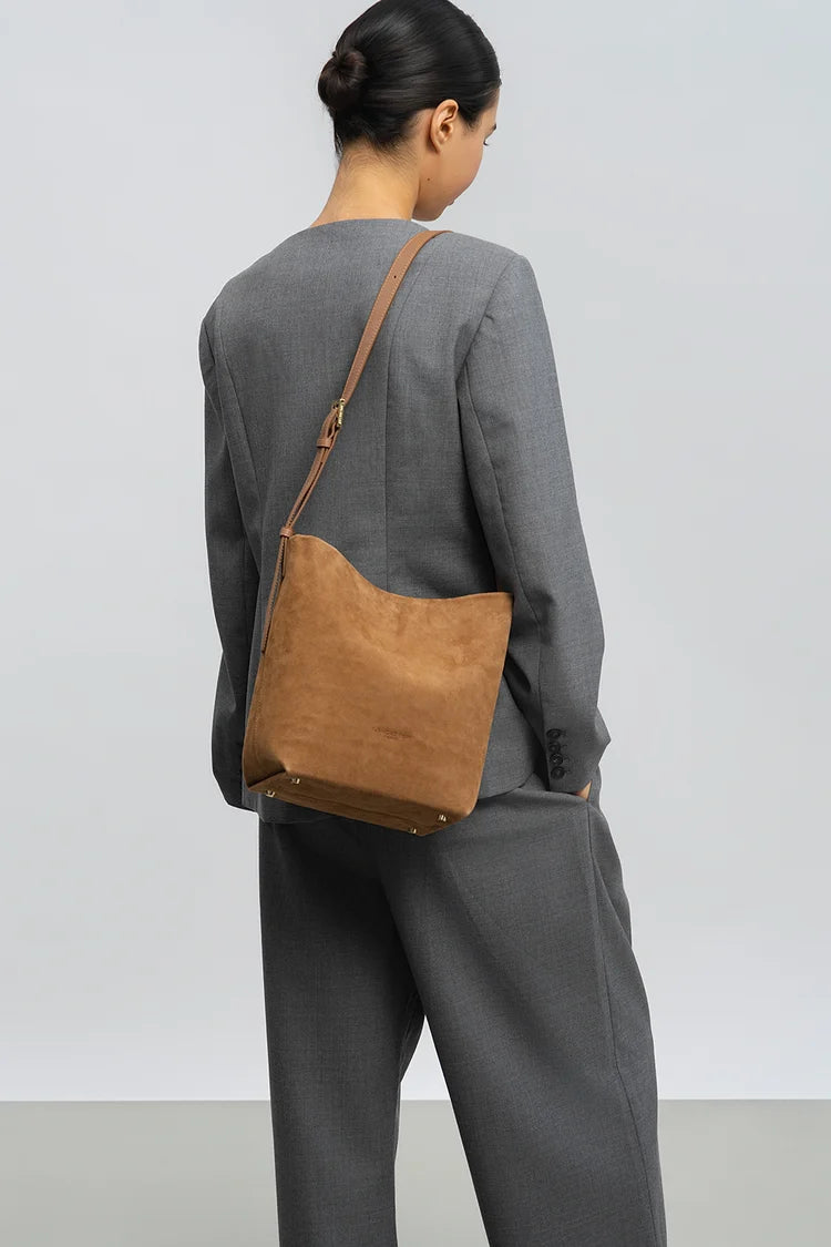 Sac Seau – Suédé Effet Velours Camel – Lancaster Paris