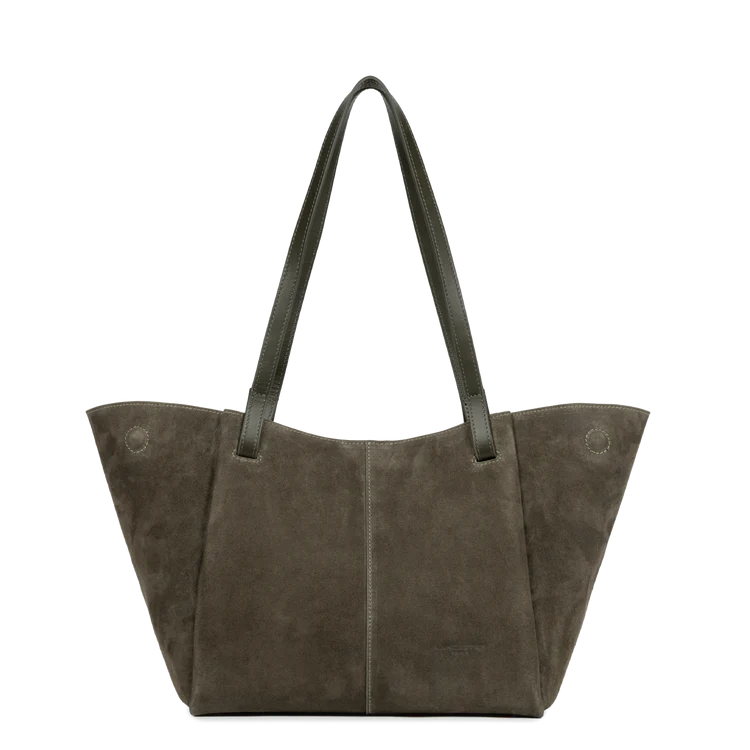Sac Cabas Épaule – Suédé Effet Velours Kaki – Lancaster Paris